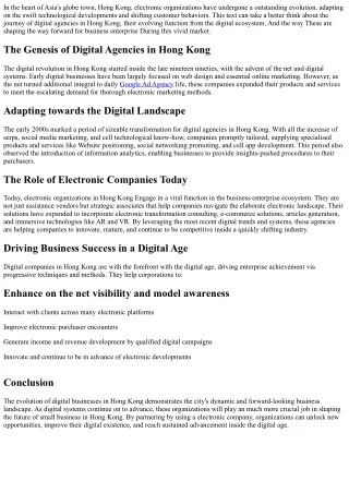 The Evolution and Function of Digital Agencies in Hong Kong's Market place