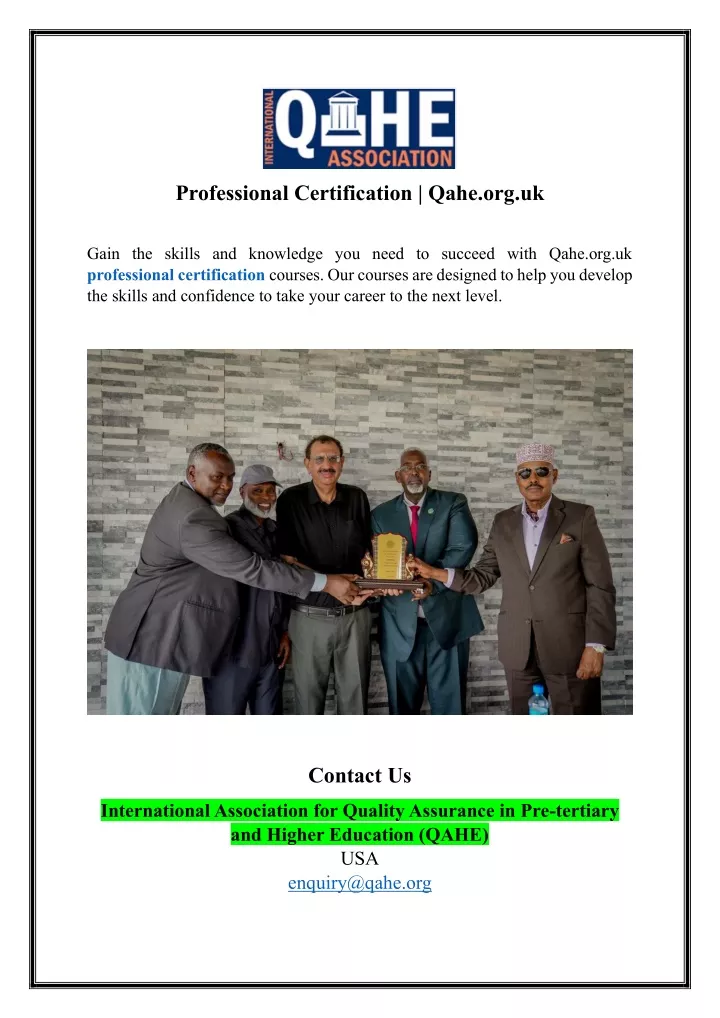 professional certification qahe org uk