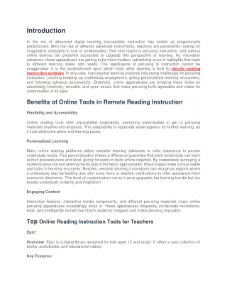 Online Tools for Remote Reading Instruction