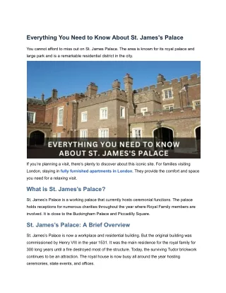 Everything You Need to Know About St. James's Palace-Presidential Apartments