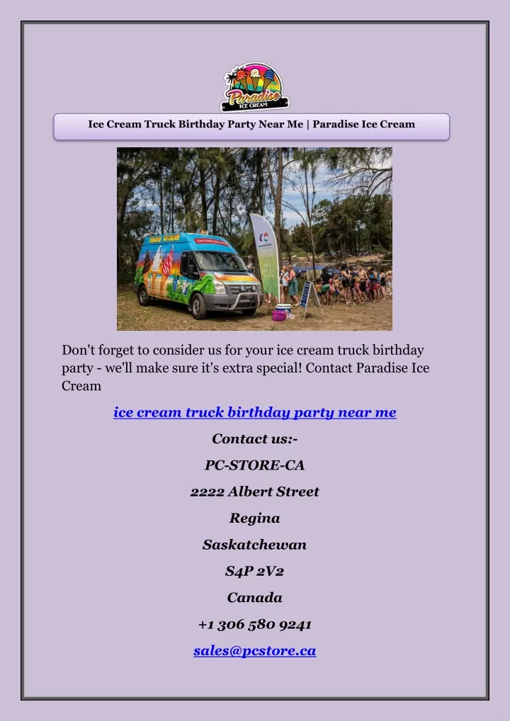 ice cream truck birthday party near me paradise