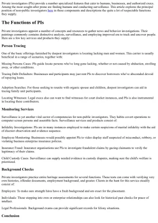 Delving into Private Investigator Offerings: Finding People and Surveillance