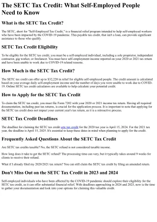What is the SETC Tax Credit?
