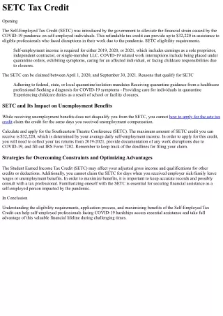SETC Tax Credit Origin