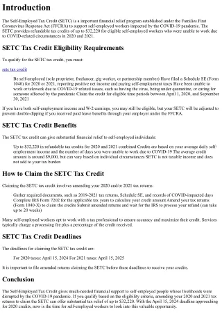 SETC Tax Credit Guide
