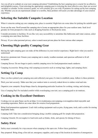 10 Tips for Establishing the Perfect Camping area