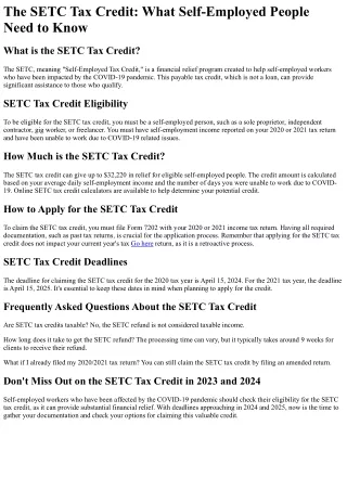 What is the SETC Tax Credit?