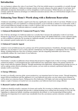 Enhancing Your Home's Market value with a Bathroom Improvement