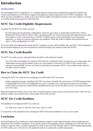 SETC Tax Credit Guide