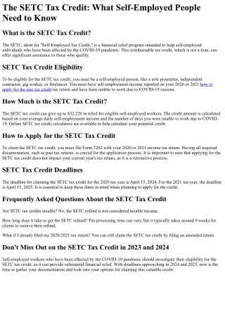 What is the SETC Tax Credit?