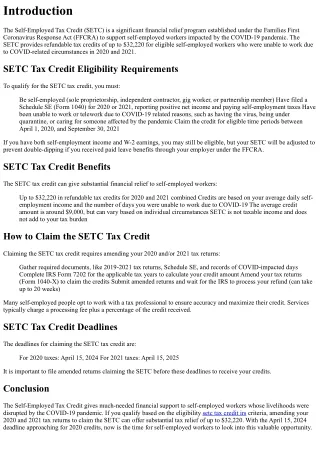 SETC Tax Credit Guide