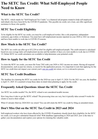 What is the SETC Tax Credit?