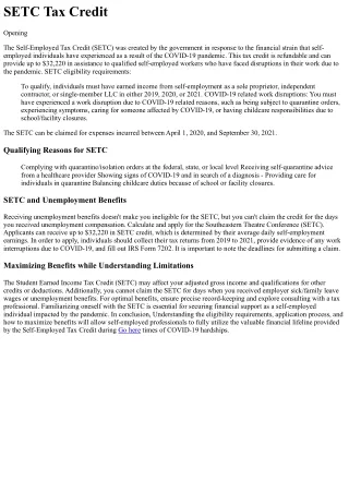 SETC Tax Credit Origin