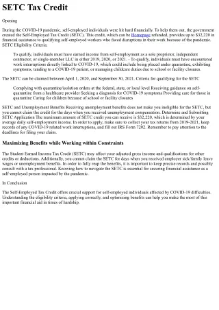 SETC Tax Credit Origin