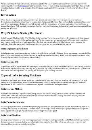 Guaranteeing Quality Seals with India Sealing Machines