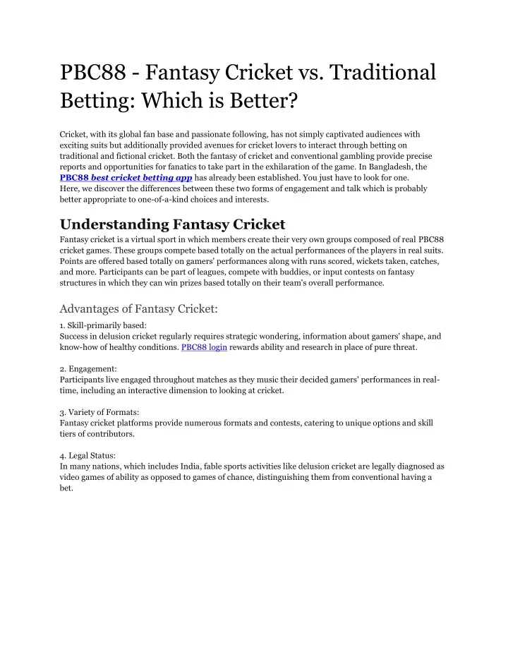 pbc88 fantasy cricket vs traditional betting