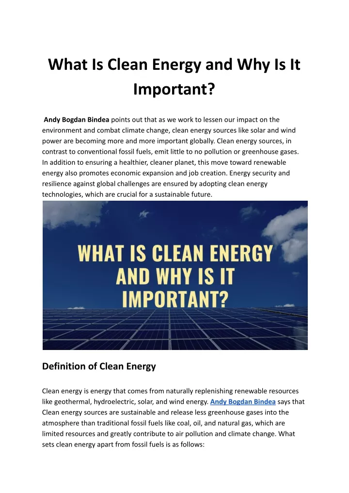 what is clean energy and why is it important