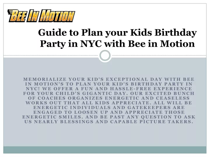 guide to plan your kids birthday party in nyc with bee in motion