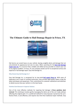 Best Hail Damage Repair Near Me | Easy Dent Removal