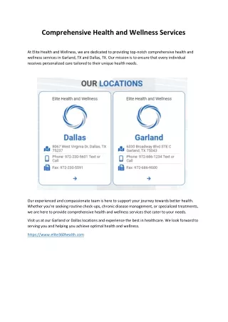 Comprehensive Health and Wellness Services | Elite360Health