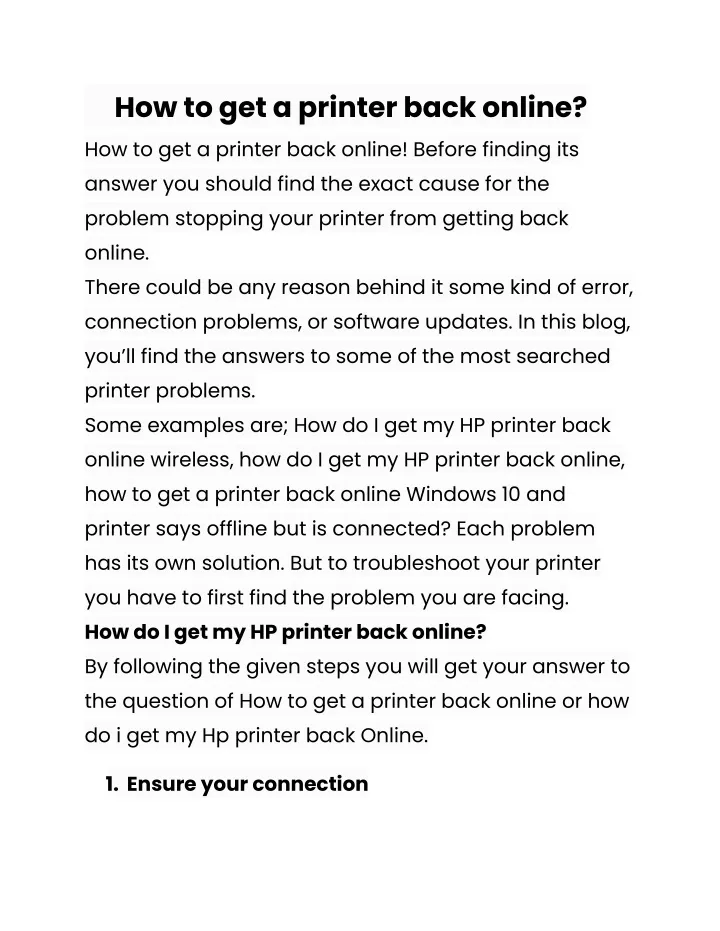 how to get a printer back online