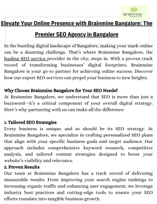 Elevate Your Online Presence with Brainmine Bangalore The Premier SEO Agency in Bangalore