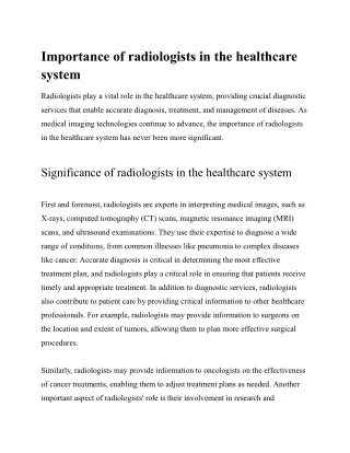 Importance of radiologists in the healthcare system