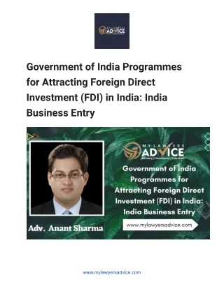 Government of India Programmes for Attracting Foreign Direct Investment