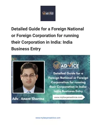 Detailed Guide for a Foreign National or Foreign Corporation for running their Corporation in India