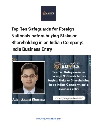 Top Ten Safeguards for Foreign Nationals before buying Stake or Shareholding in an Indian