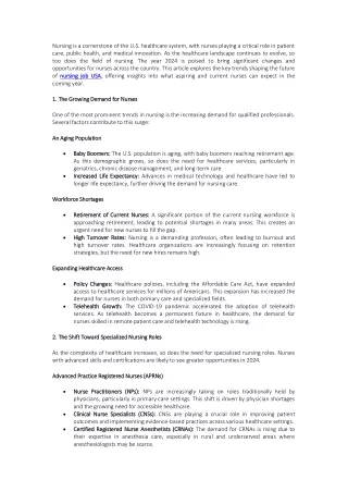 The Future of Nursing Jobs in the USA- Trends to Watch in 2024