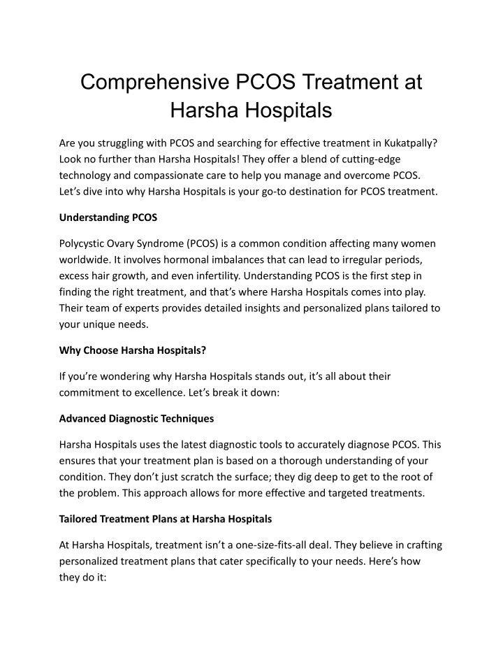 comprehensive pcos treatment at harsha hospitals