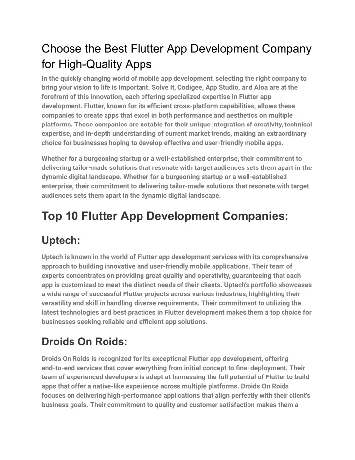 choose the best flutter app development company