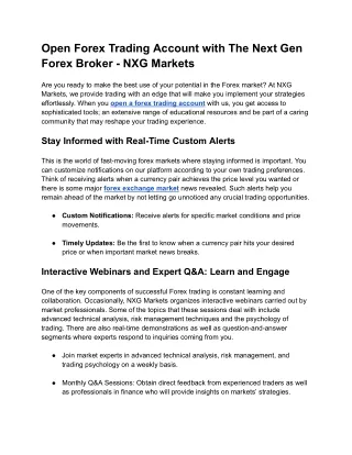 Open Forex Trading Account with The Next Gen Forex Broker — NXG Markets