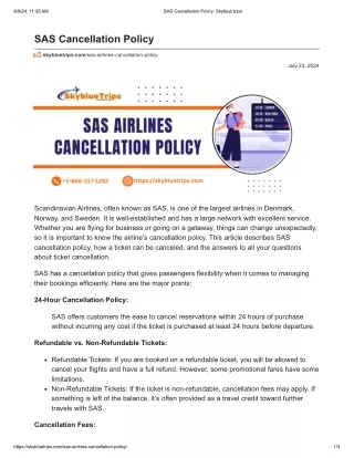 sas Airlines Cancellation Policy