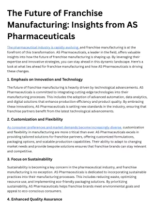 The Future of Franchise Manufacturing Insights from AS Pharmaceuticals