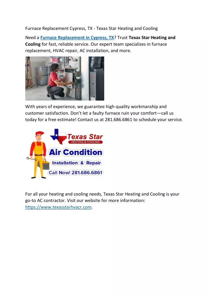 furnace replacement cypress tx texas star heating