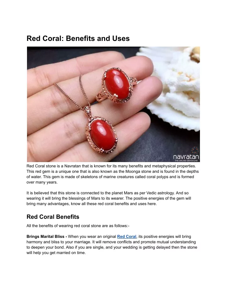 red coral benefits and uses