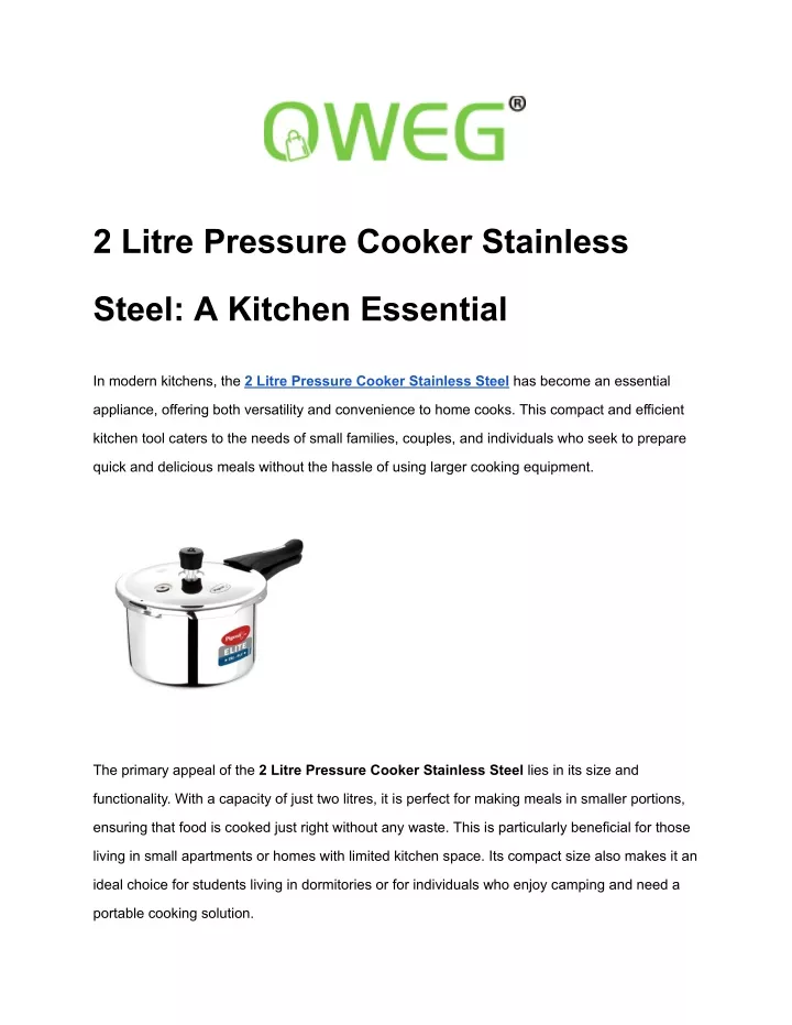 2 litre pressure cooker stainless