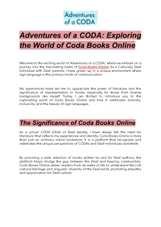 Adventures of a CODA- Exploring the World of Coda Books Online