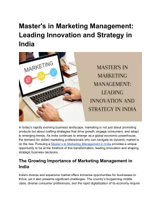 Master's in Marketing Management_ Leading Innovation and Strategy in India