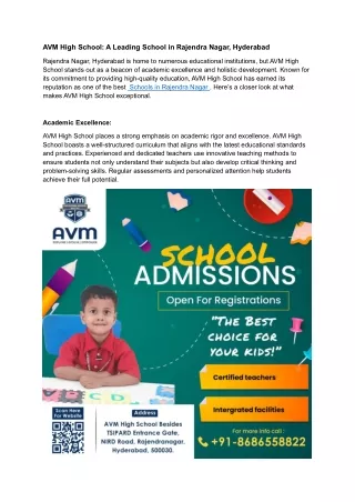 AVM High School: A Leading School in Rajendra Nagar, Hyderabad