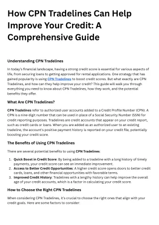 How CPN Tradelines Can Help Improve Your Credit A Comprehensive Guide