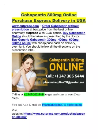Gabapentin 800mg Online Purchase Express Delivery in USA