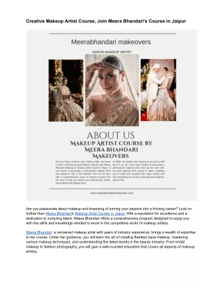 Creative Makeup Artist Course, Join Meera Bhandari’s Course in Jaipur