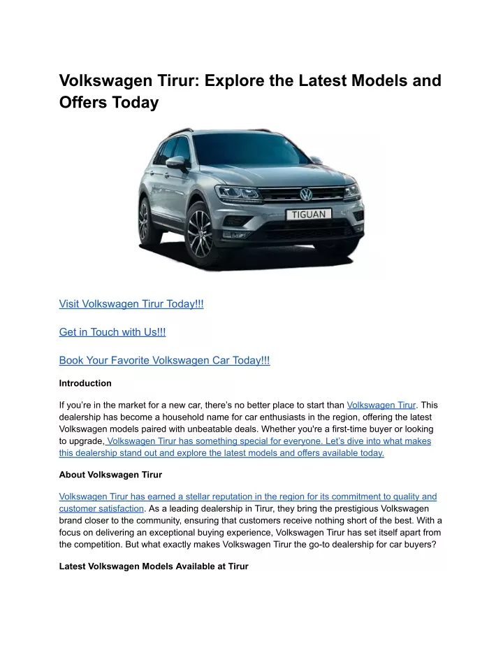 volkswagen tirur explore the latest models