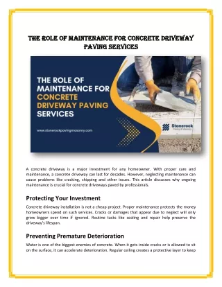 The Role of Maintenance for Concrete Driveway Paving Services