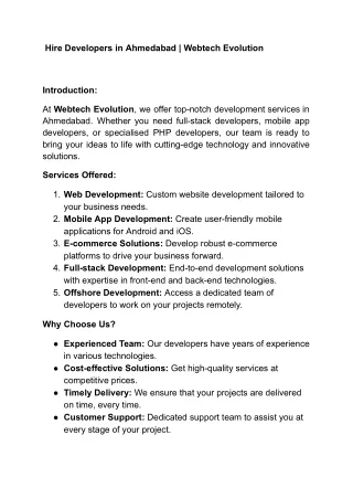 Hire Developers in Ahmedabad | Webtech Evolution