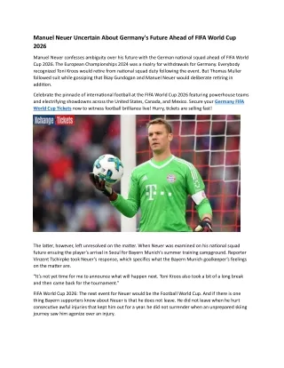 Manuel Neuer Uncertain About Germany's Future Ahead of FIFA World Cup 2026