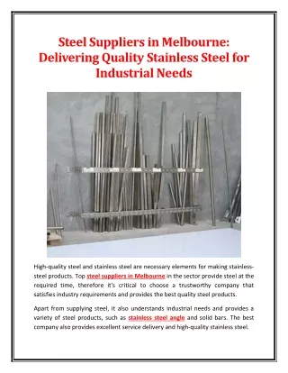 Steel Suppliers in Melbourne Delivering Quality Stainless Steel for Industrial Needs